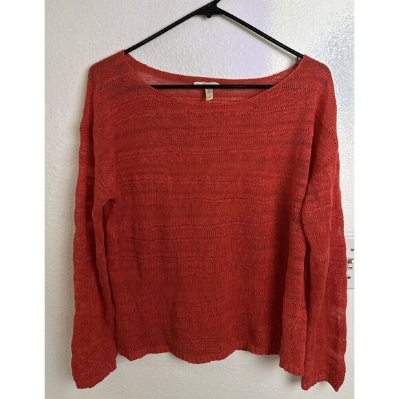 Eileen Fisher Linen Slub Stitch Coral Geran Bateau Neck Top Size M - Picture 10 of 11